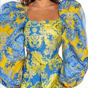 RAYE OF SUNSHINE BROCADE PUFF SLEEVE CORSET BLOUSE (balloon sleeves)